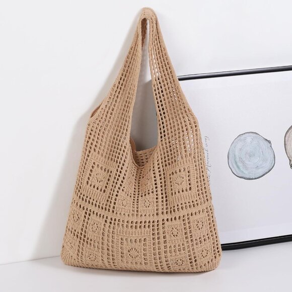 Women's Light Tan Shoulder Shopping Handbag Casual Travel Totes Fold Able Bags - Picture 6 of 7